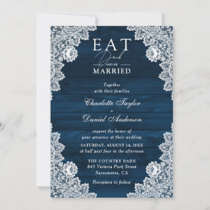 Invitation Marine Blue Wood dentelle Mange Boire et être mari
