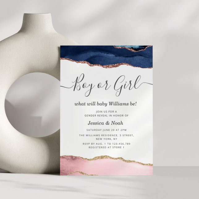 Invitation marine blush agate bébé sexe révéler (Créateur téléchargé)