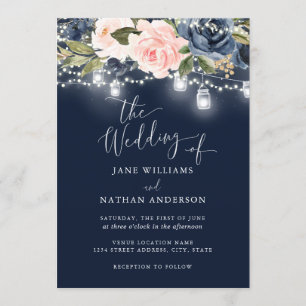 Invitation Marine Blush Gold Floral Rustic Wood Wedding Invit