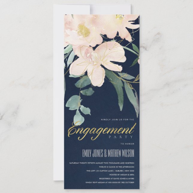 INVITATION MARINE BLUSH OR FLORAL BUNCH FIANÇAILLES DE COULEU (Devant)