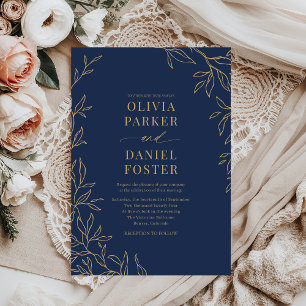 Invitation Marine Botanique Blue Gold Mariage élégant