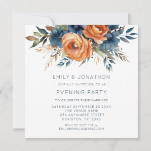 Invitation Marine Brûlé Orange Florals Mariage Soirée