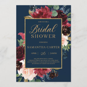 Invitation Marine burgundy blush floral or nuptiale