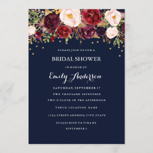 Invitation Marine Burgundy Gold Confetti Fête des mariées flo