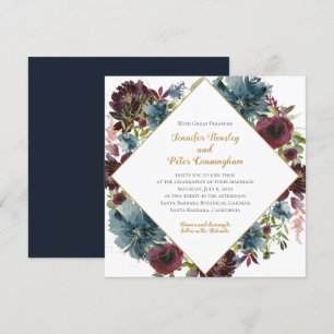 Invitation Marine Burgundy Marsala Gold Floral MARIAGE CARR