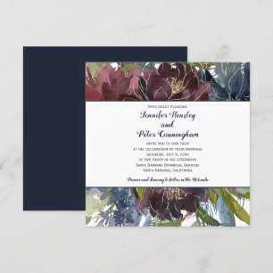 Invitation Marine Burgundy Marsala Gold Floral   MARIAGE CARR