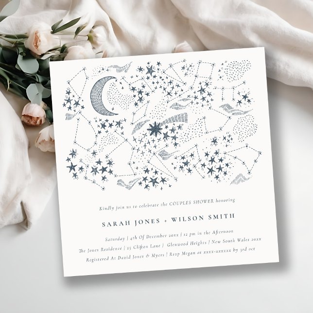 Invitation Marine Céleste Starry Night Moon Couples Douche (Créateur téléchargé)
