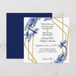 Invitation Marine Chinoiserie Dragonfly Chine Floral Aquarell
