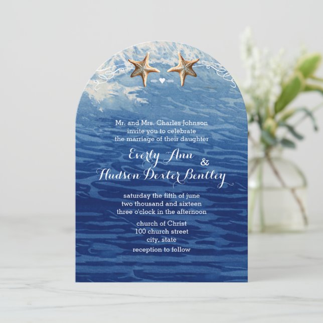 Invitation Marine Destination nautique Plage Starfish Mariage (Debout devant)