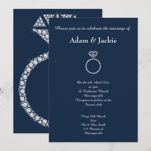 Invitation Marine Diamond RING ÉLÉGANT MARIAGE (Devant / Derrière)