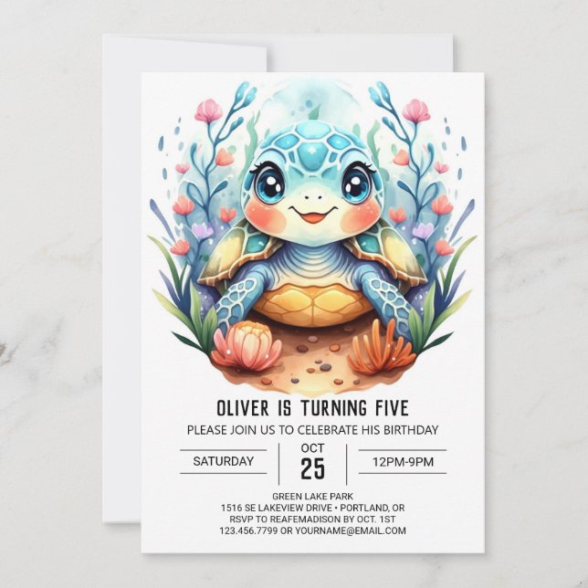 Invitation Marine Digital Chic Turtle Boy Anniversaire (Devant)