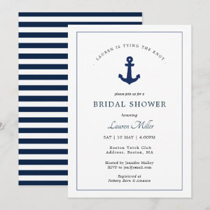 Invitation Marine et Ancre blanche Fête des mariées nautique