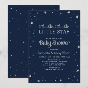 Invitation Marine et Argent Baby shower Twinkle Little Star
