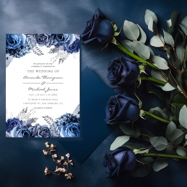 Invitation Marine et blanc avec Mariage floral à huile d'arge (Créateur téléchargé)