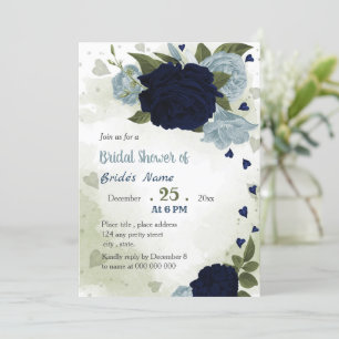 Invitation marine et bleu poussiéreux fleurs verdure douche n