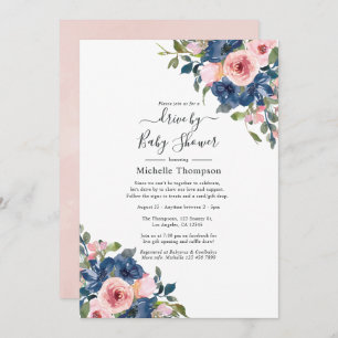 Invitation Marine et Blush Floral Drive par douche