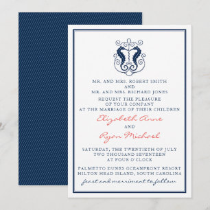 Invitation Marine et corail rustiques d'invitation de mariage