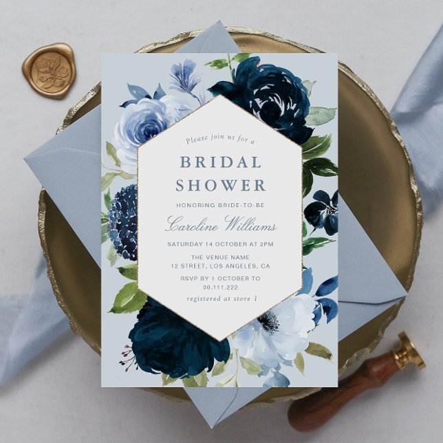 Invitation marine et douche nuptiale florale bleu poussiéreux (Créateur téléchargé)