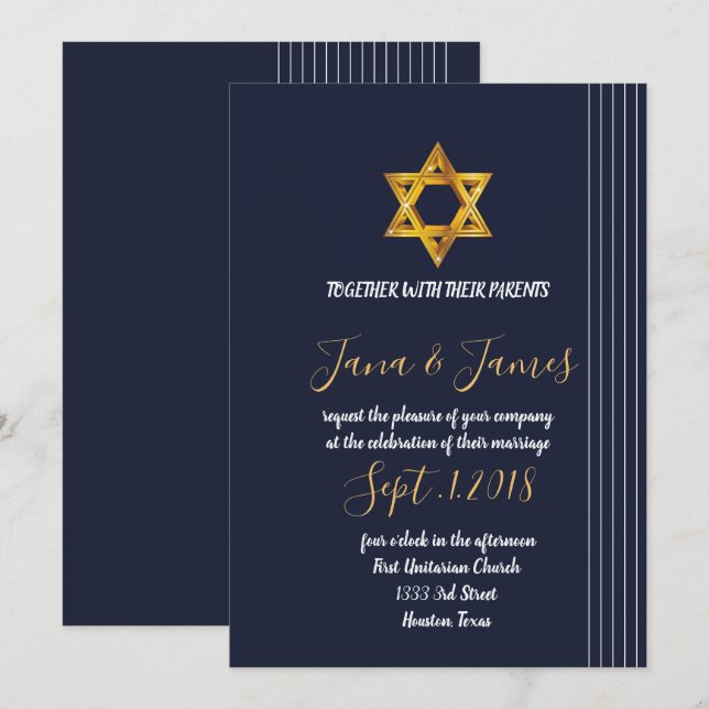Invitation Marine et étoile d'or de David (Devant / Derrière)