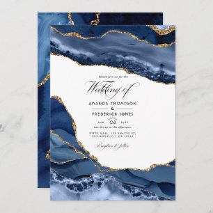 Invitation Marine et or Agate Pierre Mariage Photo