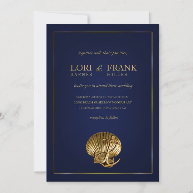 Invitation Marine et or nautiques ancrés du mariage | de (Devant)