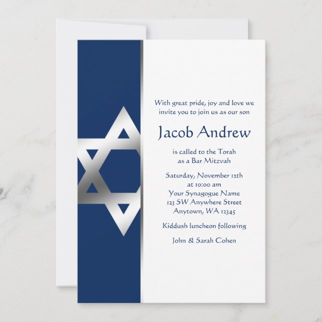 Invitation Marine et Silver Star de David Bar Mitzvah Invitat (Devant)
