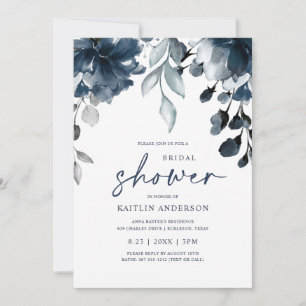 Invitation Marine Fête des mariées Bleue Flore Verdure Foliag