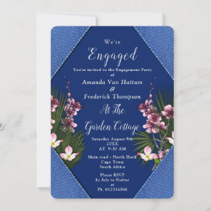 Invitation Marine - Fiançailles de fleurs bleu et rose