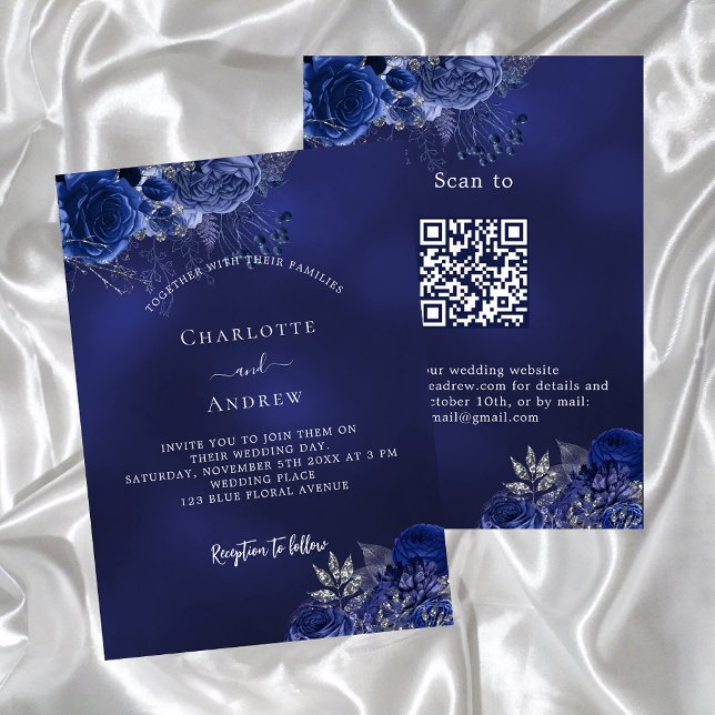 Invitation Marine fleurs bleues Code QR mariage RSVP (Créateur téléchargé)