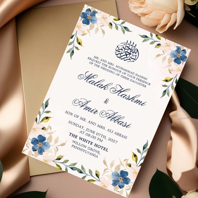 Invitation Marine Floral musulman islamique Nikah Mariage ara (Créateur téléchargé)