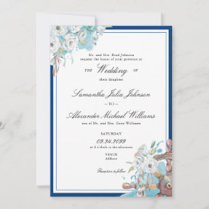 Invitation Marine florale marine et Mariage officiel blanc
