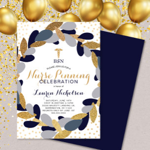 Invitation Marine Gold Confetti Nurse Pinning Graduation Part