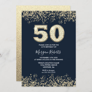 Invitation Marine & Gold Mens ou Femme 50e fête d'anniversair