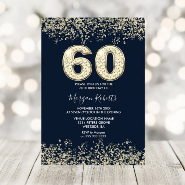 Invitation Marine & Gold Mens ou Femme 60e fête d'anniversair (Créateur téléchargé)