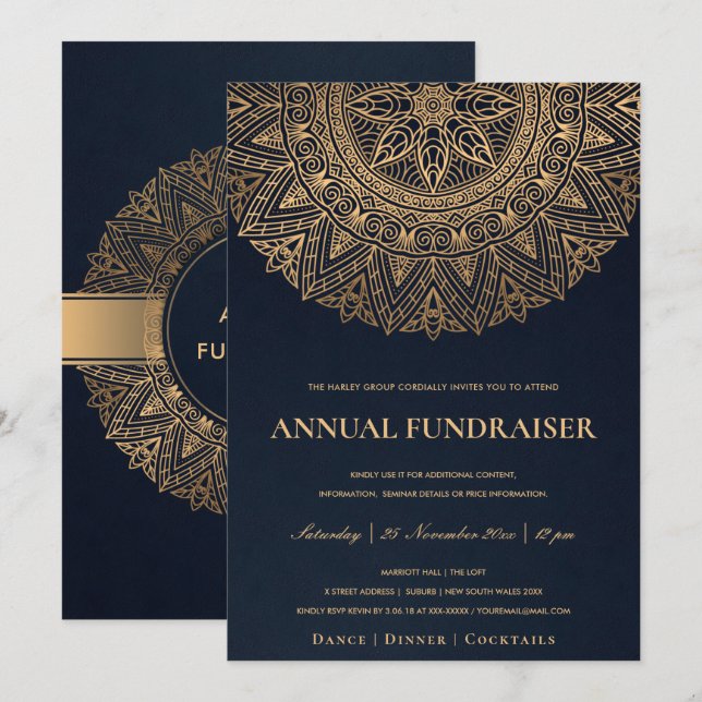 INVITATION MARINE GOLD ORNATE MANDALA ÉVÉNEMENT DE FÊTE D'ENT (Devant / Derrière)