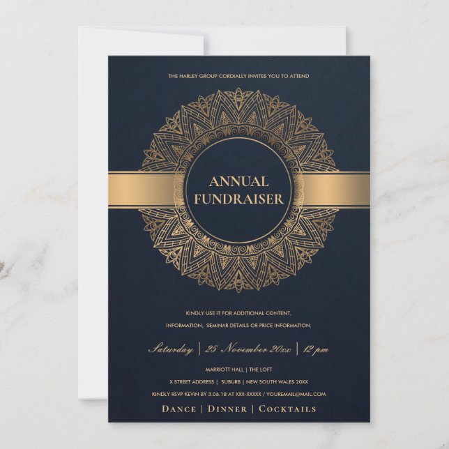 INVITATION MARINE GOLD ORNATE MANDALA ÉVÉNEMENT DE FÊTE D'ENT (Devant)