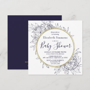 Invitation Marine & Gold Peony Moderne Baby shower en toile f