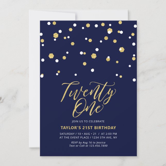 Invitation Marine & Gold Simple Vingt et un 21e anniversaire  (Devant)