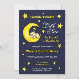 Invitation Marine Gold Twinkle Little Star Moon 1er anniversa