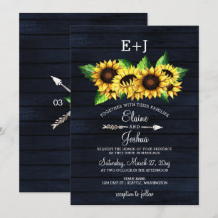 Invitation Marine grange bois Sunflowers Pays Mariage rustiqu