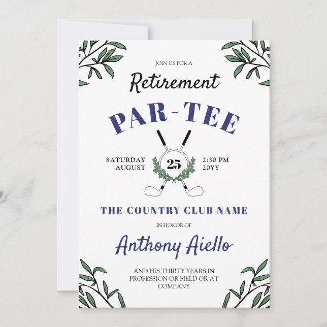 Invitation Marine Green Golf Parti de retraite à thème (Devant)