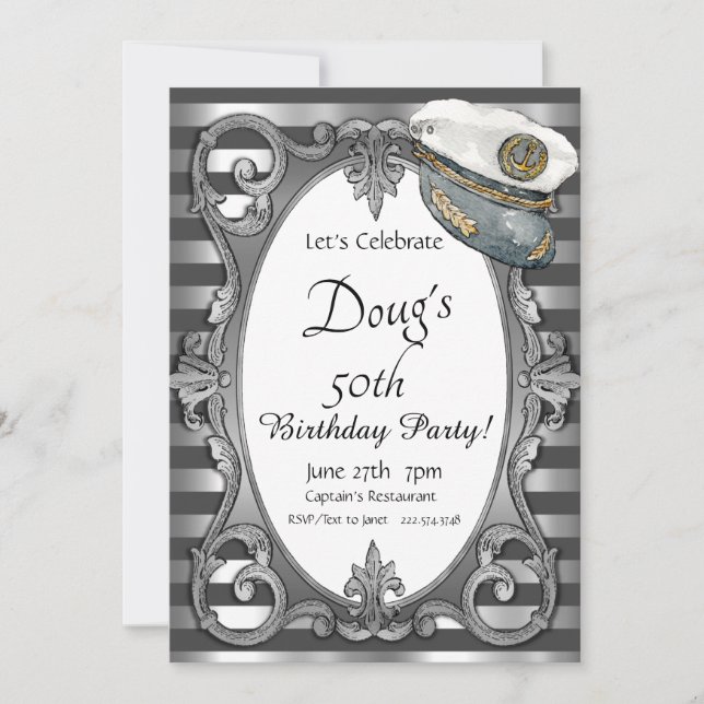 Invitation marine gris et argent (Devant)
