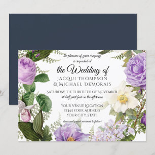 Invitation Marine horizontale Bleu violet ivoire Vintage Flor