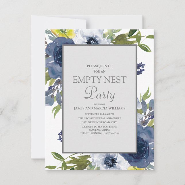 Invitation Marine Jaune Blanc Floral Feuilles Vide Nest Party (Devant)