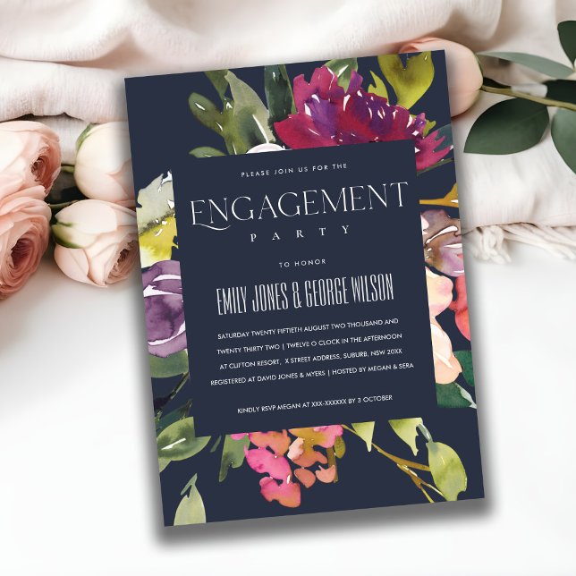 INVITATION MARINE JAUNE BLEU BURGUNDY FIANÇAILLES FLORAL (Créateur téléchargé)