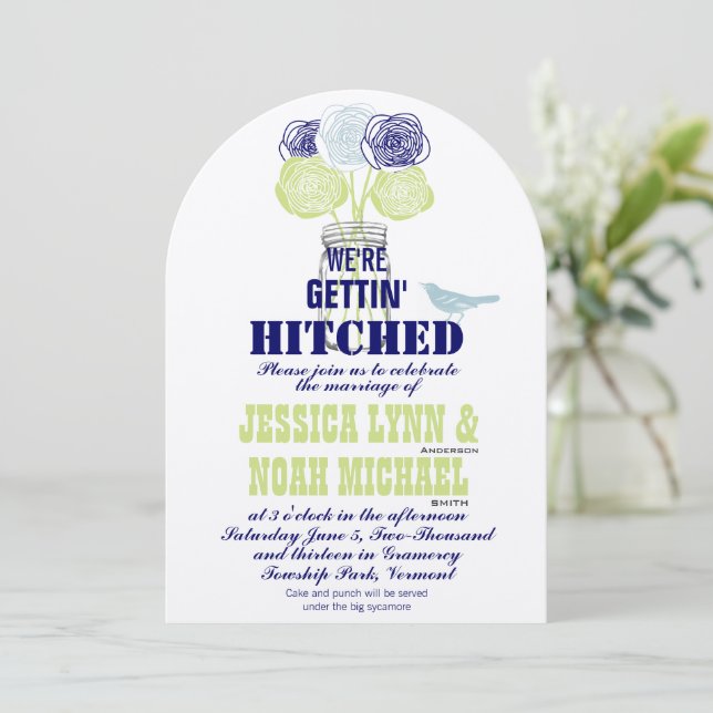 Invitation Marine, Lime Rustique Bleu Rose romantique Mason J (Debout devant)
