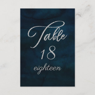 Invitation Marine Luster Bleu foncé Argent Mariage Numéros de