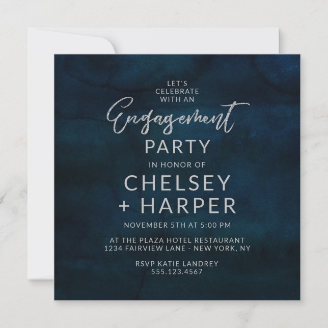 Invitation Marine Luster Blue Fêtons l'engagement Party (Devant)