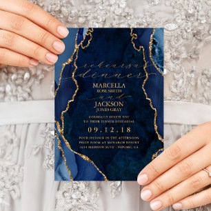 Invitation Marine Marble & Gold Agate Dîner de répétition Inv
