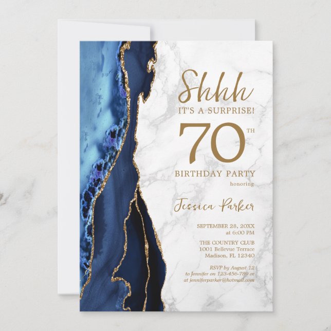 Invitation Marine Marbre d'âge or Surprise 70e anniversaire (Devant)